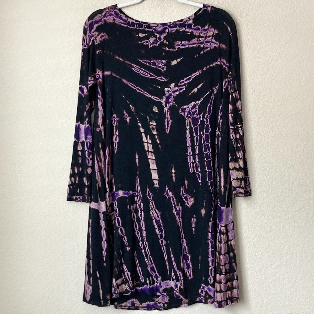 American Twist Boho Tie Dye Print Soft Stretch Jersey Knit Mini Dress